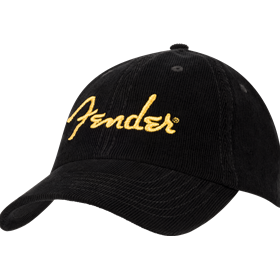 Fender® Gold Spaghetti Logo Corduroy Baseball Hat, Black, One Size