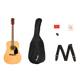 FA-115 Dreadnought Guitar Pack, Natural, Walnut Fingerboard with case, strap, and more