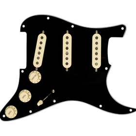 Pre-Wired Strat Pickguard, Custom Shop Fat 50's SSS, Black 11 Hole PG