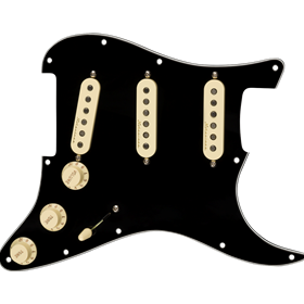 Pre-Wired Strat Pickguard, Vintage Noiseless SSS, Black 11 Hole PG