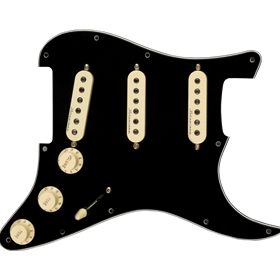 Pre-Wired Strat Pickguard, Hot Noiseless SSS, Black 11 Hole PG