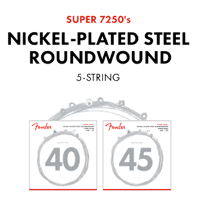 7250 Bass Strings, Nickel Plated Steel, Long Scale, 7250-5L .040-.115 Gauges, (5)
