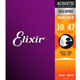 Elixir 80/20 Bronze 10-47 Acoustic Strings with Nanoweb Coating
