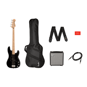 Affinity Series® Precision Bass® PJ Pack, Maple Fingerboard, Black, Gig Bag, Rumble 15 - 120V