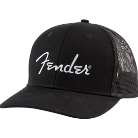 Fender® Silver Thread Logo Snapback Trucker Hat, Black, One Size Fits Most