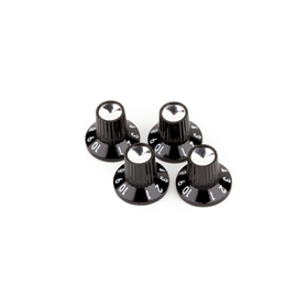 Black/Silver Skirted (1-10) Push-On Amplifier Knobs, Black (4)