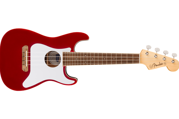 Fullerton Strat® Uke, Walnut Fingerboard, White Pickguard Candy Apple Red