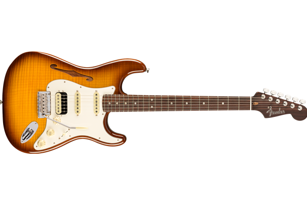 Rarities Stratocaster® Thinline HSS, Solid Rosewood Neck, Violin Burst