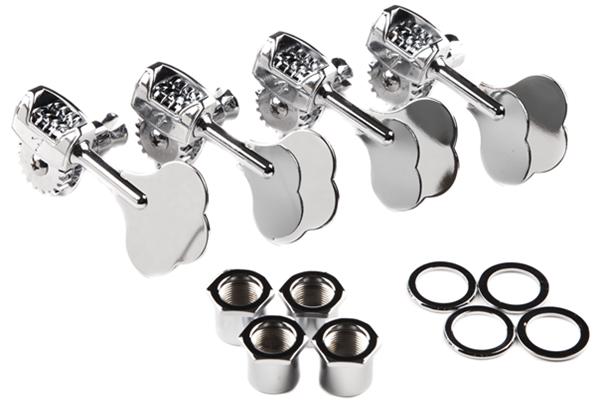 Deluxe "F" Stamp Bass Tuning Machines, (4), Chrome