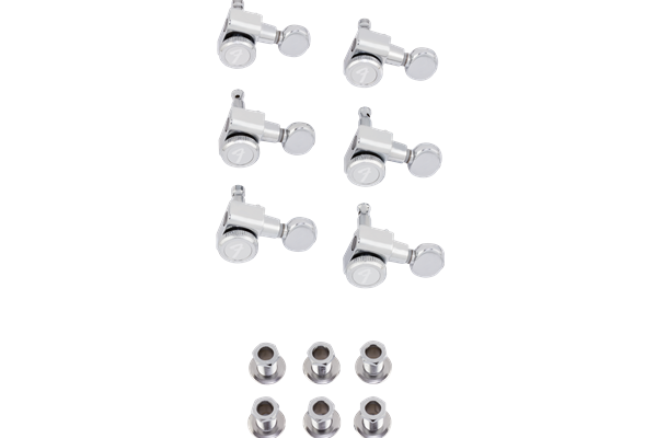 Fender® Staggered Locking Tuners with Vintage-Style Buttons, Polished Chrome (6)