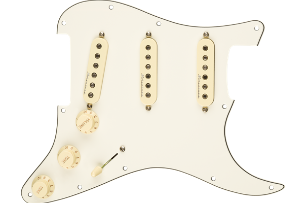 Pre-Wired Strat Pickguard, Hot Noiseless SSS, Parchment 11 Hole PG
