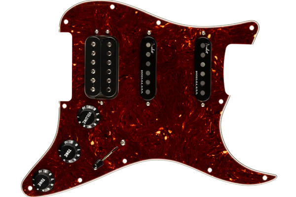 Pre-Wired Strat Pickguard, Shawbucker Bridge/Gen 4 Noiseless Neck/Middle HSS, Tortoise Shell 11 Hole