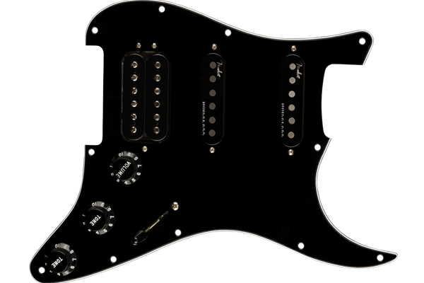 Pre-Wired Strat Pickguard, Shawbucker Bridge/Gen 4 Noiseless Neck/Middle HSS, Black 11 Hole PG
