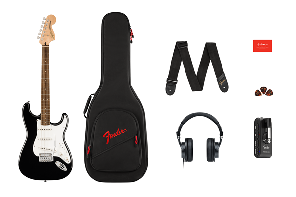 Affinity Series® Stratocaster® Mustang™ Micro Pack, Laurel Fingerboard, Black, Gig Bag, HD9, US, CA,