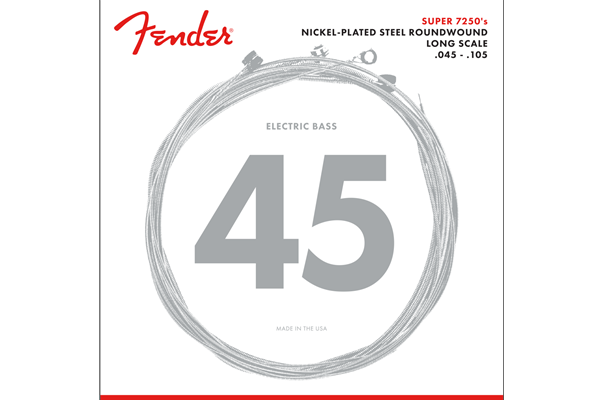 7250 Bass Strings, Nickel Plated Steel, Long Scale, 7250M .045-.105 Gauges, (4)