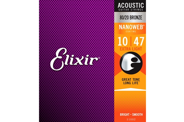 Elixir 80/20 Bronze 10-47 Acoustic Strings with Nanoweb Coating