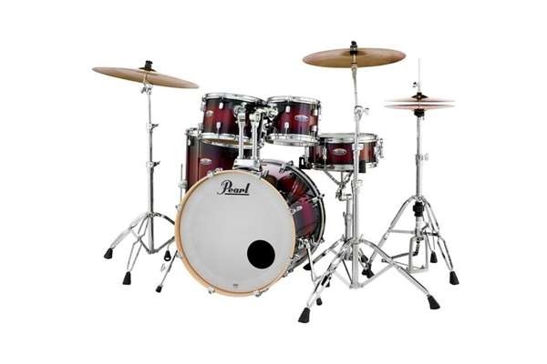 Pearl Decade Maple, 5 piece shell pack, Gloss Deep Red Burst, 2218B, 1007T, 1208T, 1616F, 1455S