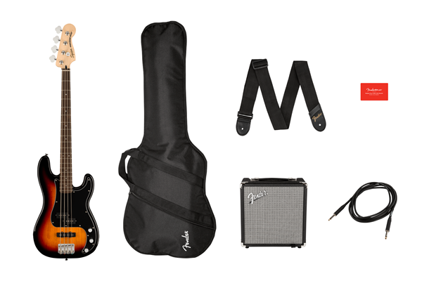 Affinity Series™ Precision Bass® PJ Pack, Laurel Fingerboard, 3-Color Sunburst, Gig Bag, Rumble 15 -