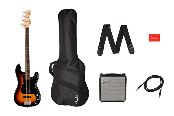Affinity Series® Precision Bass® PJ Pack, Laurel Fingerboard, 3-Color Sunburst, Gig Bag, Rumble 15 -