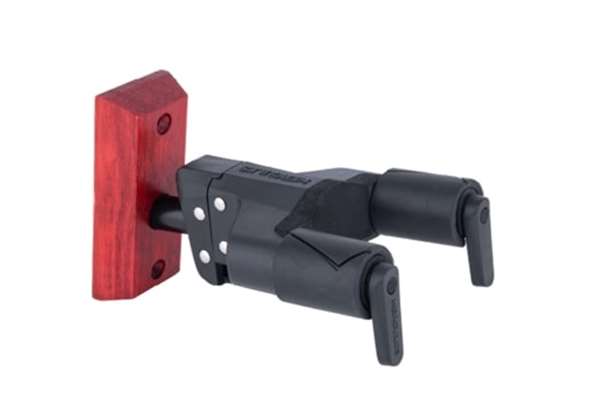 Auto Grip Universal Guitar Hanger For Wall Mounting With Burgundy Red Wood Base, Short Arm