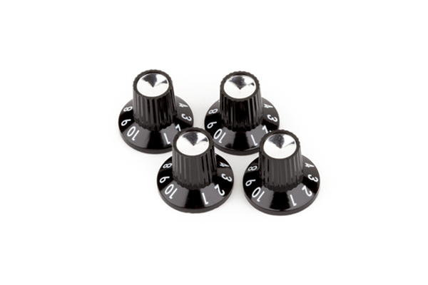 Black/Silver Skirted (1-10) Push-On Amplifier Knobs, Black (4)