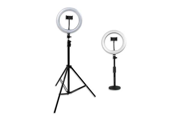 Set Of Two Stands, Ring Lights & Phone Holders